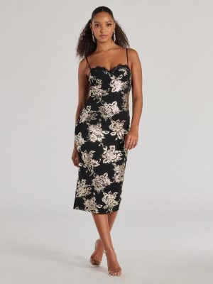 Elevated Vibe Foiled Floral Mesh Midi Dress