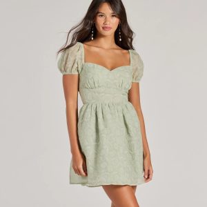 Flawless Flirty Puff Sleeve Tie Back Skater Dress