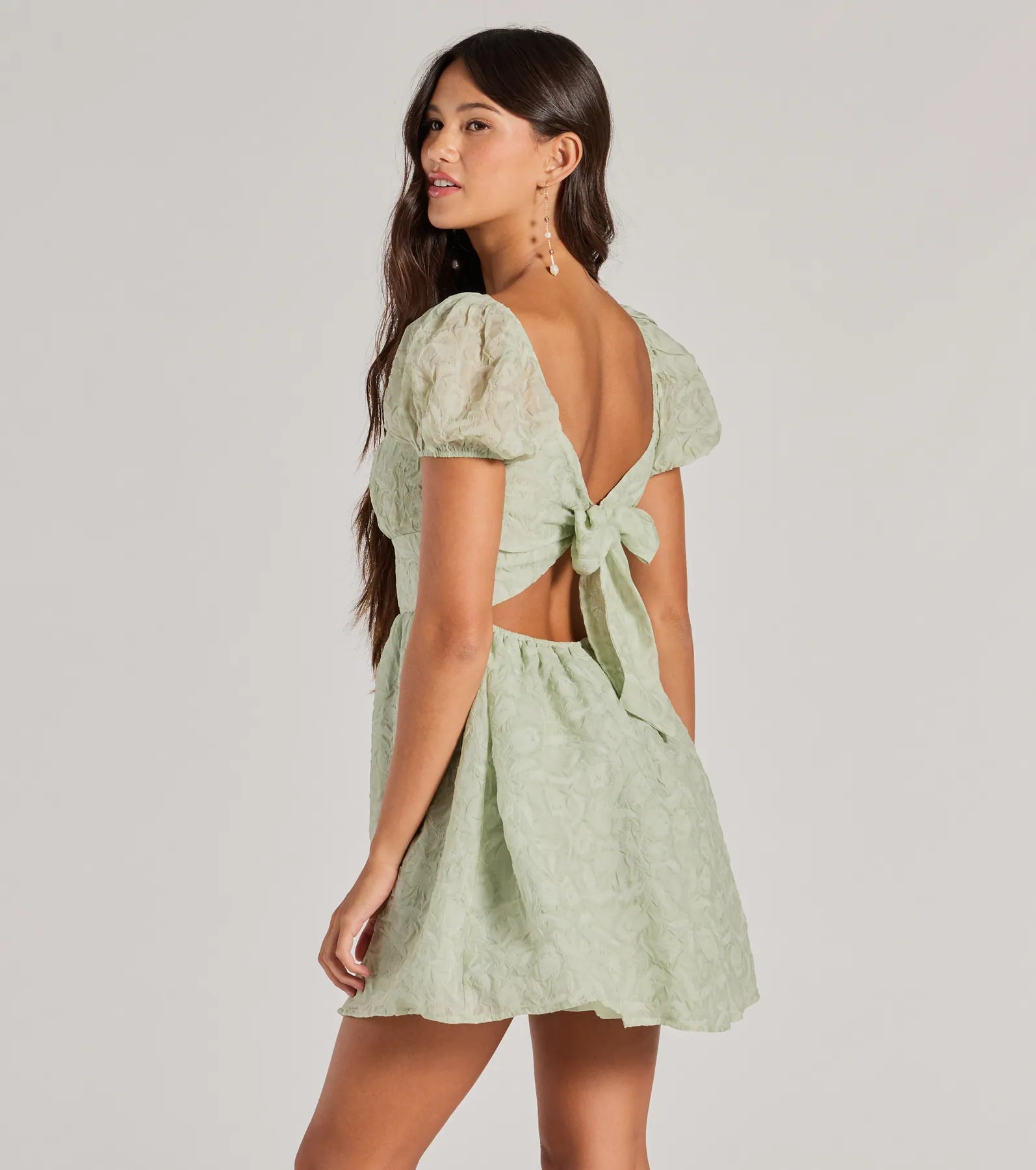 Flawless Flirty Puff Sleeve Tie Back Skater Dress - Image 2