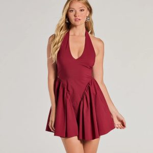 Cutest Vibe Halter Drop Waist Skater Dress