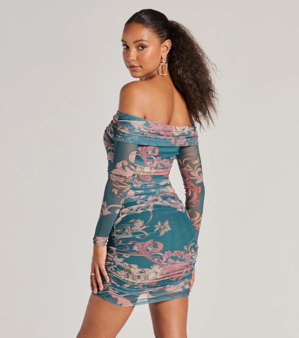Sweet Off-The-Shoulder Grecian Print Mini Dress - Image 2