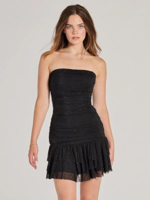 Trendy-Glam Rhinestone Mesh Drop Waist Mini Dress