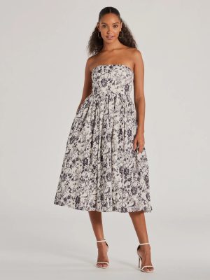 Into The Floral Forest Strapless A-Line Midi Dress