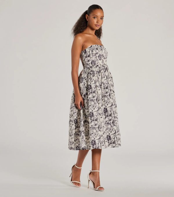 Into The Floral Forest Strapless A-Line Midi Dress - Image 4