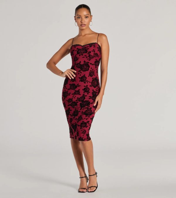 Irresistible Romance Rose Velvet Lace Midi Dress - Image 13