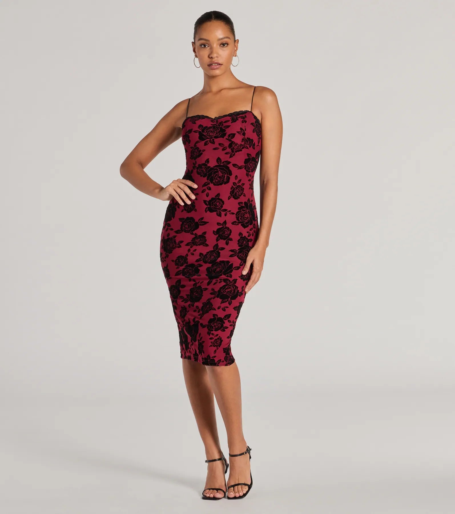 Irresistible Romance Rose Velvet Lace Midi Dress - Image 13