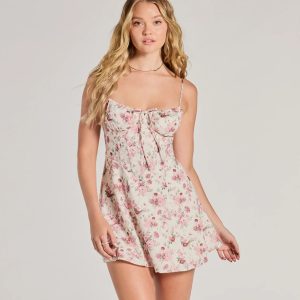 Marvelous Blooms Lace-Up Corset Floral Skater Dress