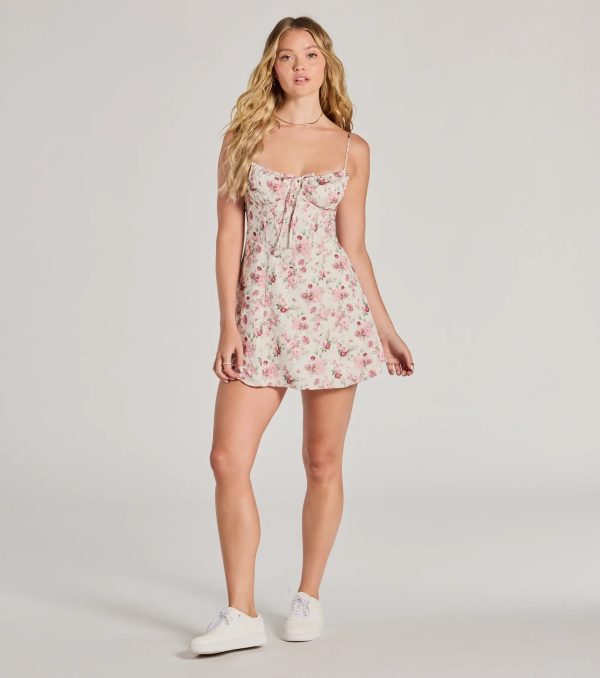 Marvelous Blooms Lace-Up Corset Floral Skater Dress - Image 3