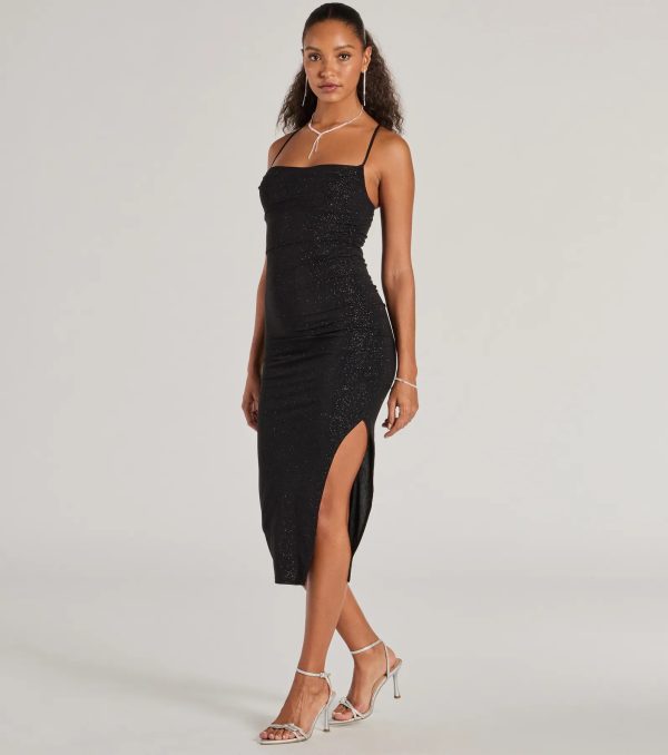 Classic Glam Glitter Knit High Slit Midi Dress - Image 4