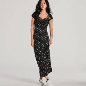 Whimsical Cutie Butterfly Polka Dot Satin Maxi Dress