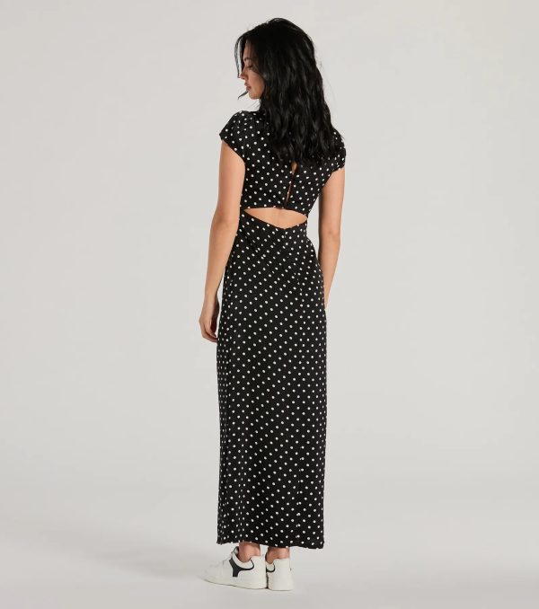 Whimsical Cutie Butterfly Polka Dot Satin Maxi Dress - Image 2