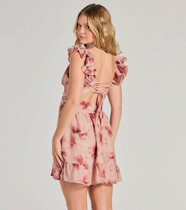 Marvelous Darling Lace-Up Floral Chiffon Dress - Image 7