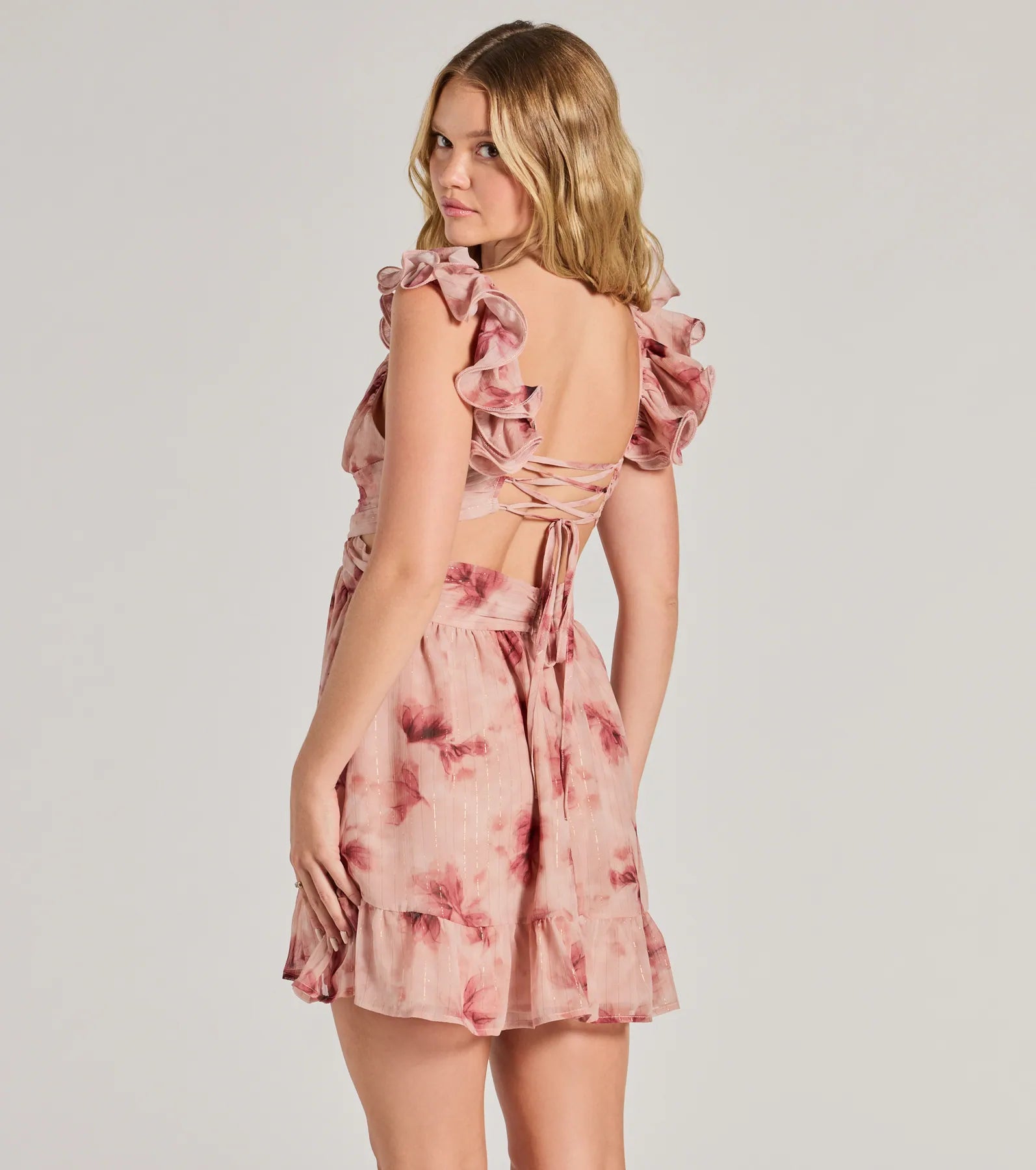 Marvelous Darling Lace-Up Floral Chiffon Dress - Image 7