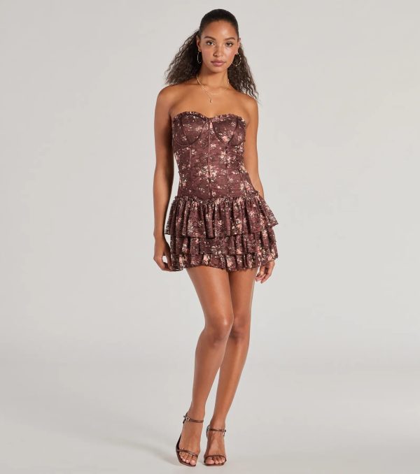Flirty Fleur Strapless Floral Lace Mini Dress - Image 3