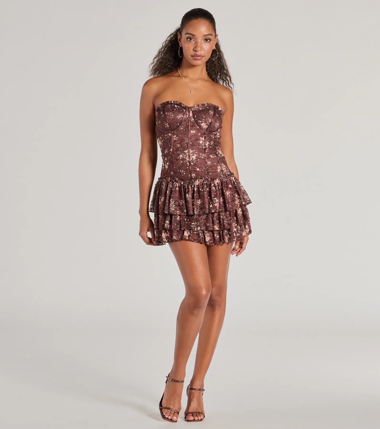 Flirty Fleur Strapless Floral Lace Mini Dress - Image 3