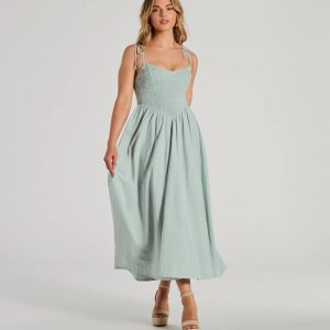 Picture Perfect V-Neck Smocked A-Line Midi Dress