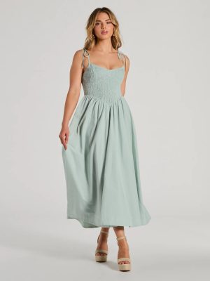 Picture Perfect V-Neck Smocked A-Line Midi Dress