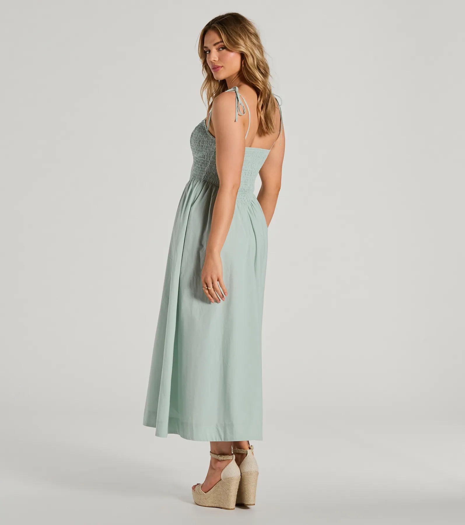 Picture Perfect V-Neck Smocked A-Line Midi Dress - Image 2