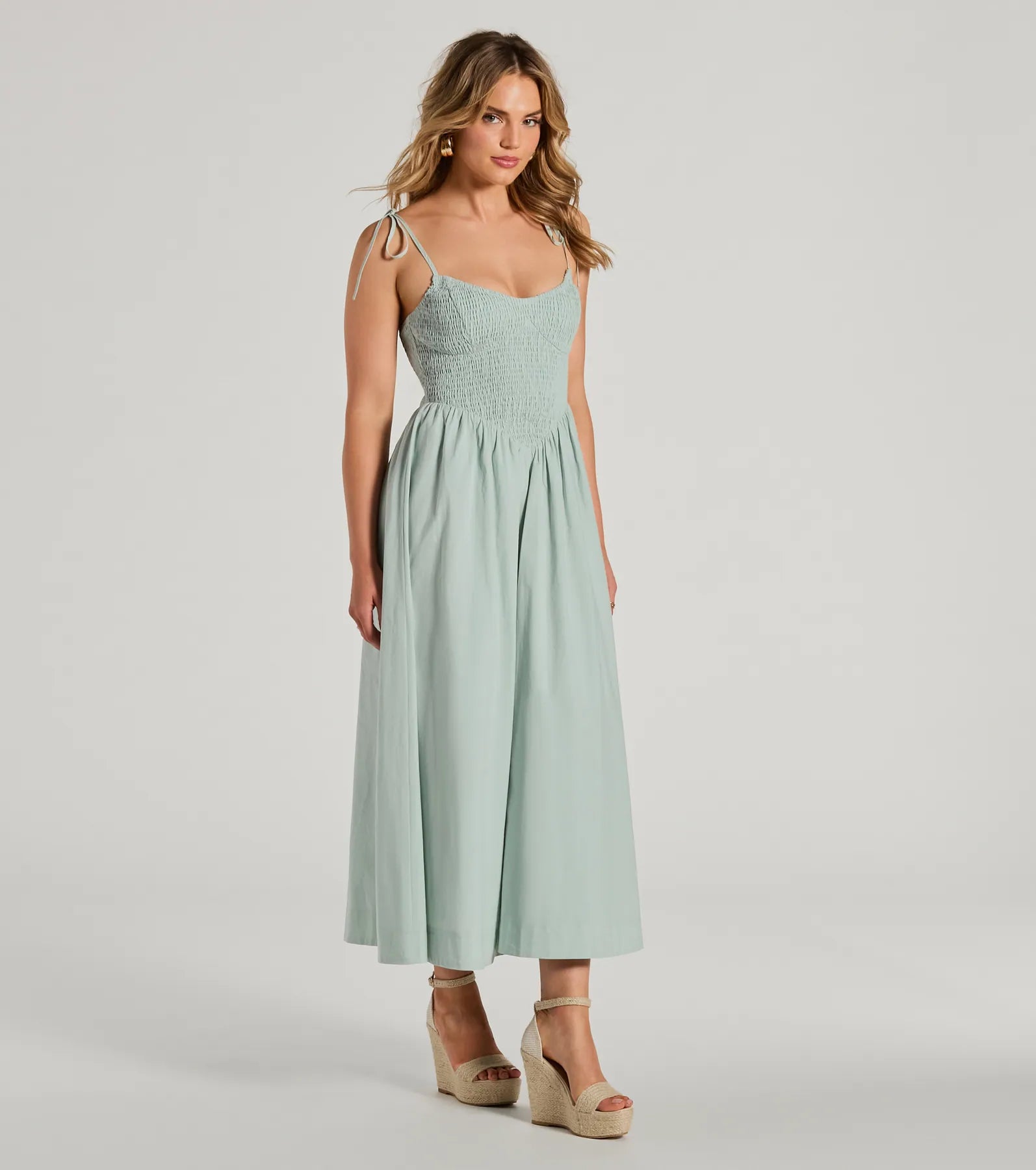 Picture Perfect V-Neck Smocked A-Line Midi Dress - Image 4