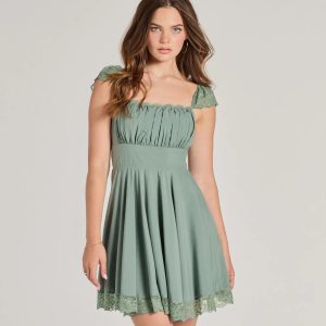 Darling Delight Sleeveless Lace Trim Skater Dress