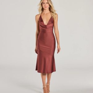 Remarkable Appeal Cowl Halter A-Line Midi Dress
