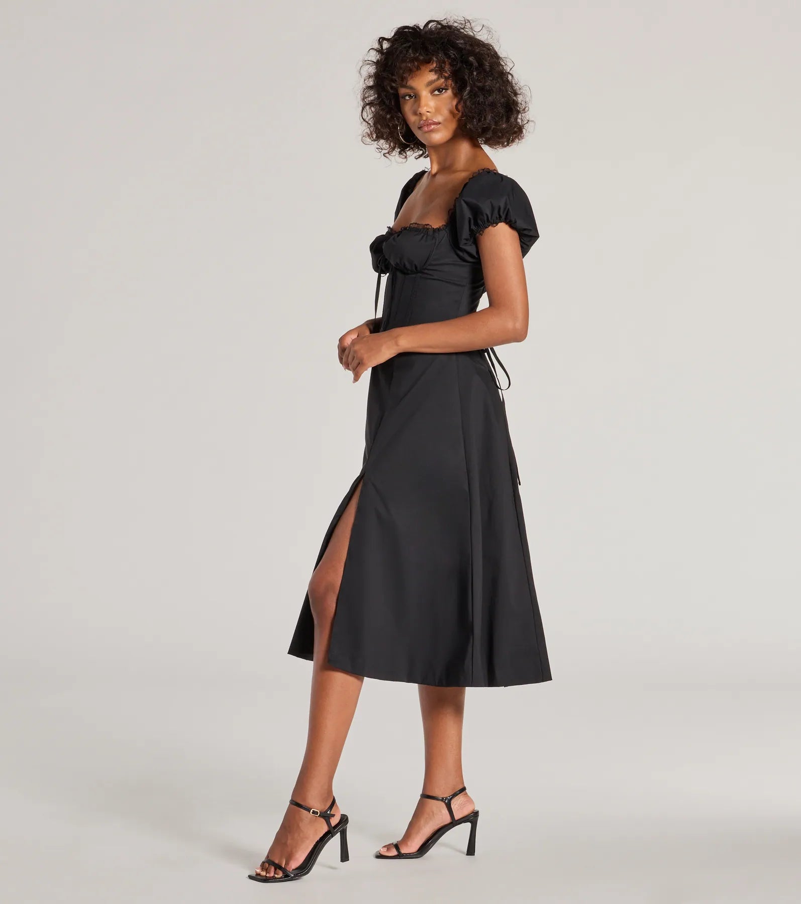 Flawless Puff Sleeve Corset Midi Dress - Image 4