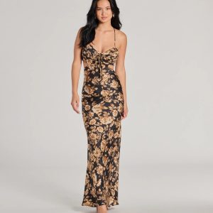 Gorgeous Bloom Floral Satin Maxi Dress