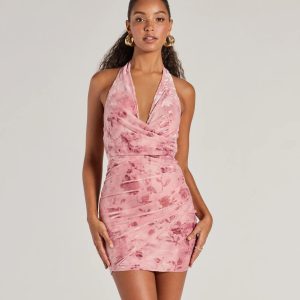 Decadent Mood Halter Cowl Velvet Mini Dress