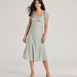 Sure To Adore Puff Sleeve A-Line Midi Dress