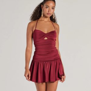 Flirty Flair Ruched Drop Waist Skater Dress