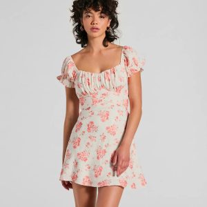 Sure To Adore Puff Sleeve A-Line Short Floral Dress