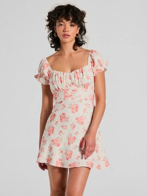 Sure To Adore Puff Sleeve A-Line Short Floral Dress