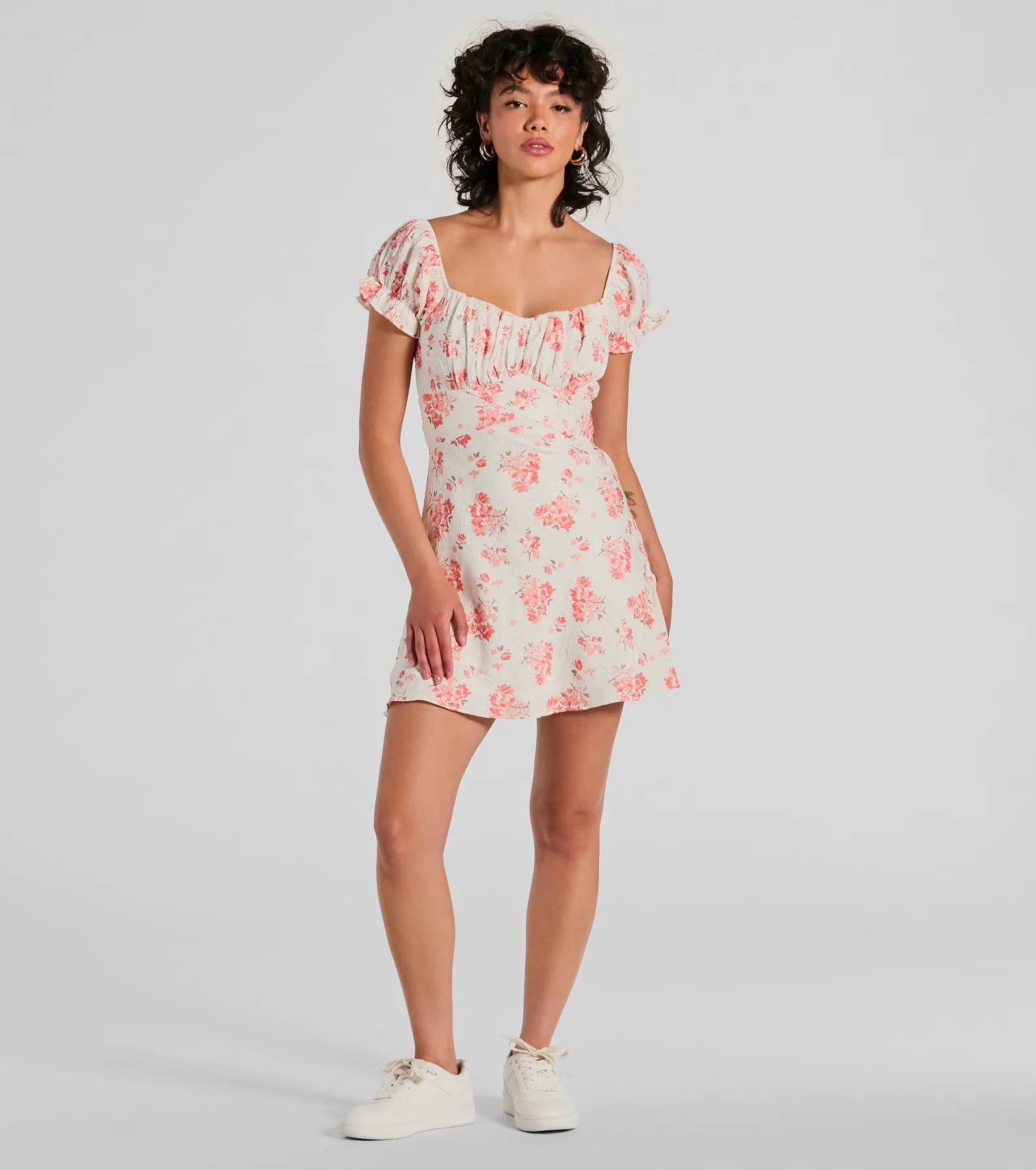 Sure To Adore Puff Sleeve A-Line Short Floral Dress - Image 3