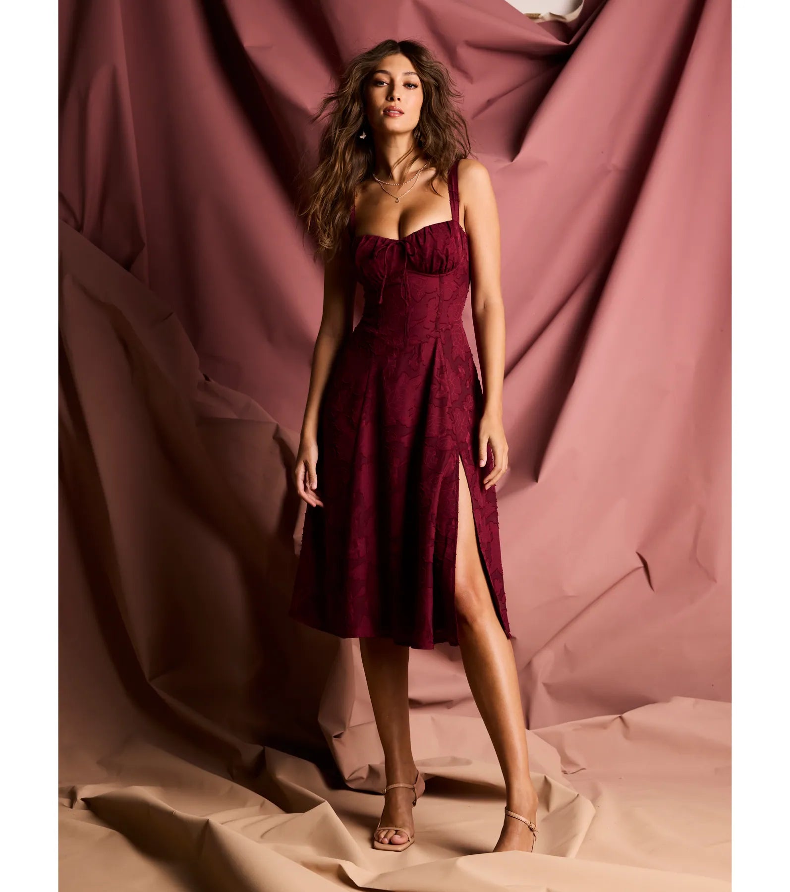 Delightful Impact Corset Slit Chiffon Midi Dress - Image 5