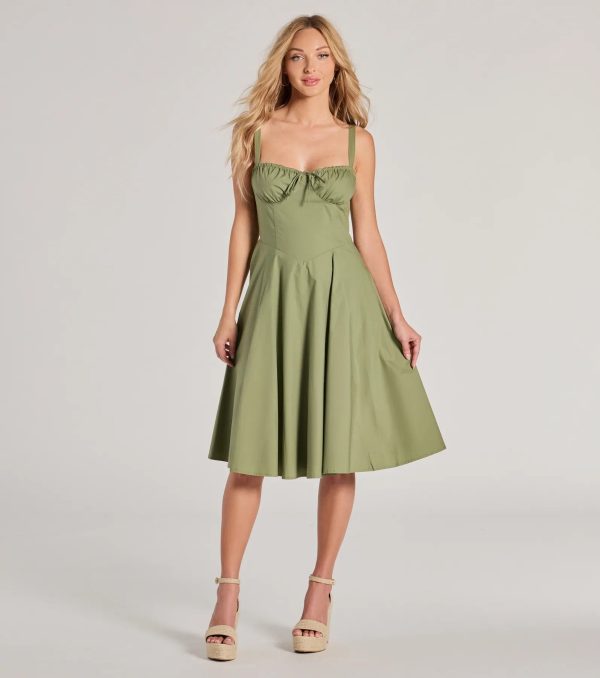 Picturesque Cutie Corset Lace-Up A-Line Midi Dress - Image 5
