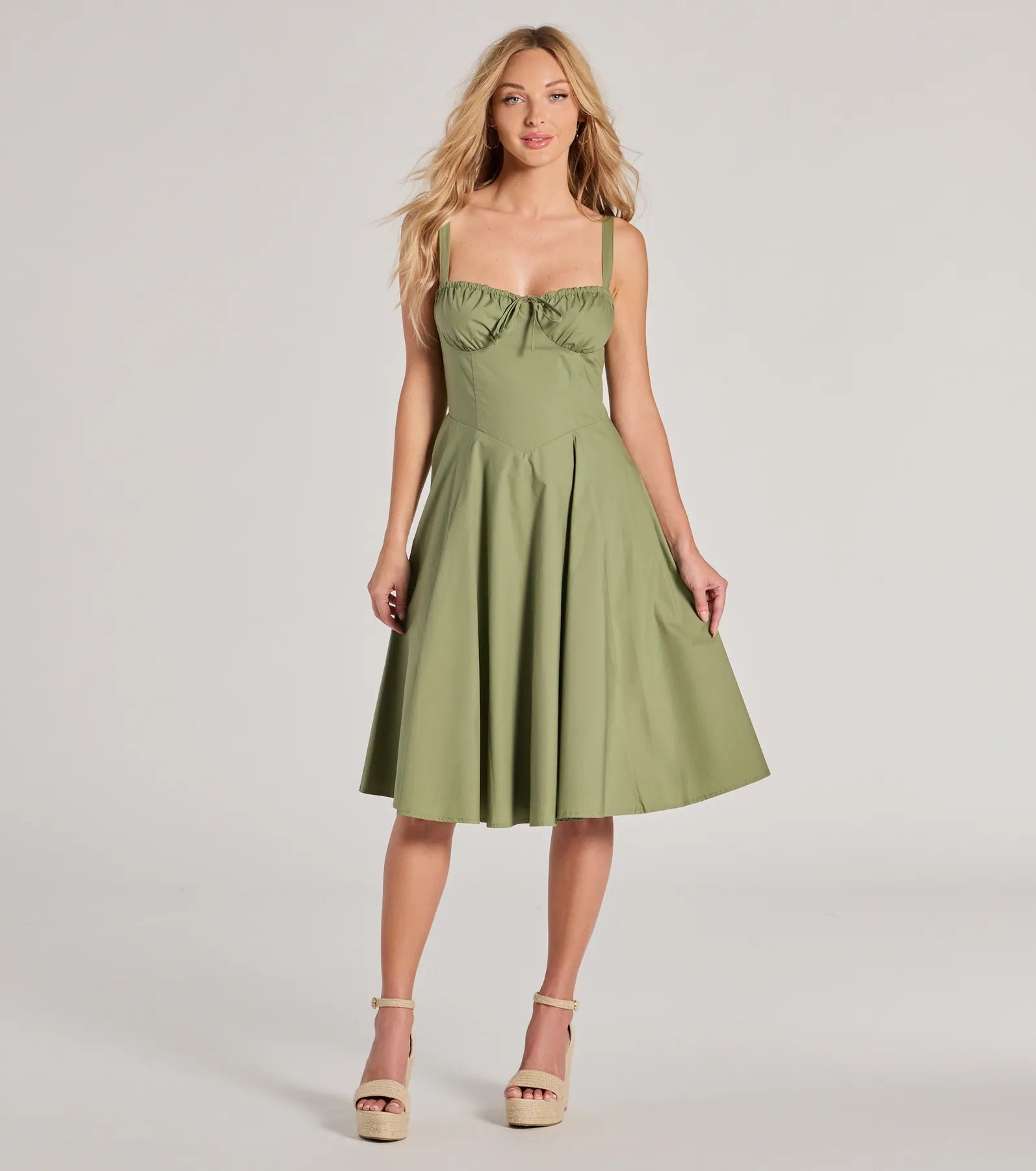 Picturesque Cutie Corset Lace-Up A-Line Midi Dress - Image 5