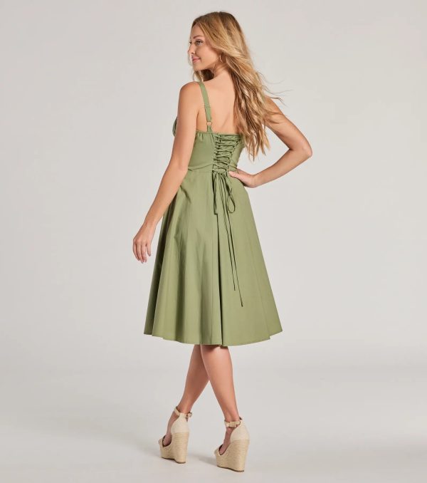 Picturesque Cutie Corset Lace-Up A-Line Midi Dress - Image 6