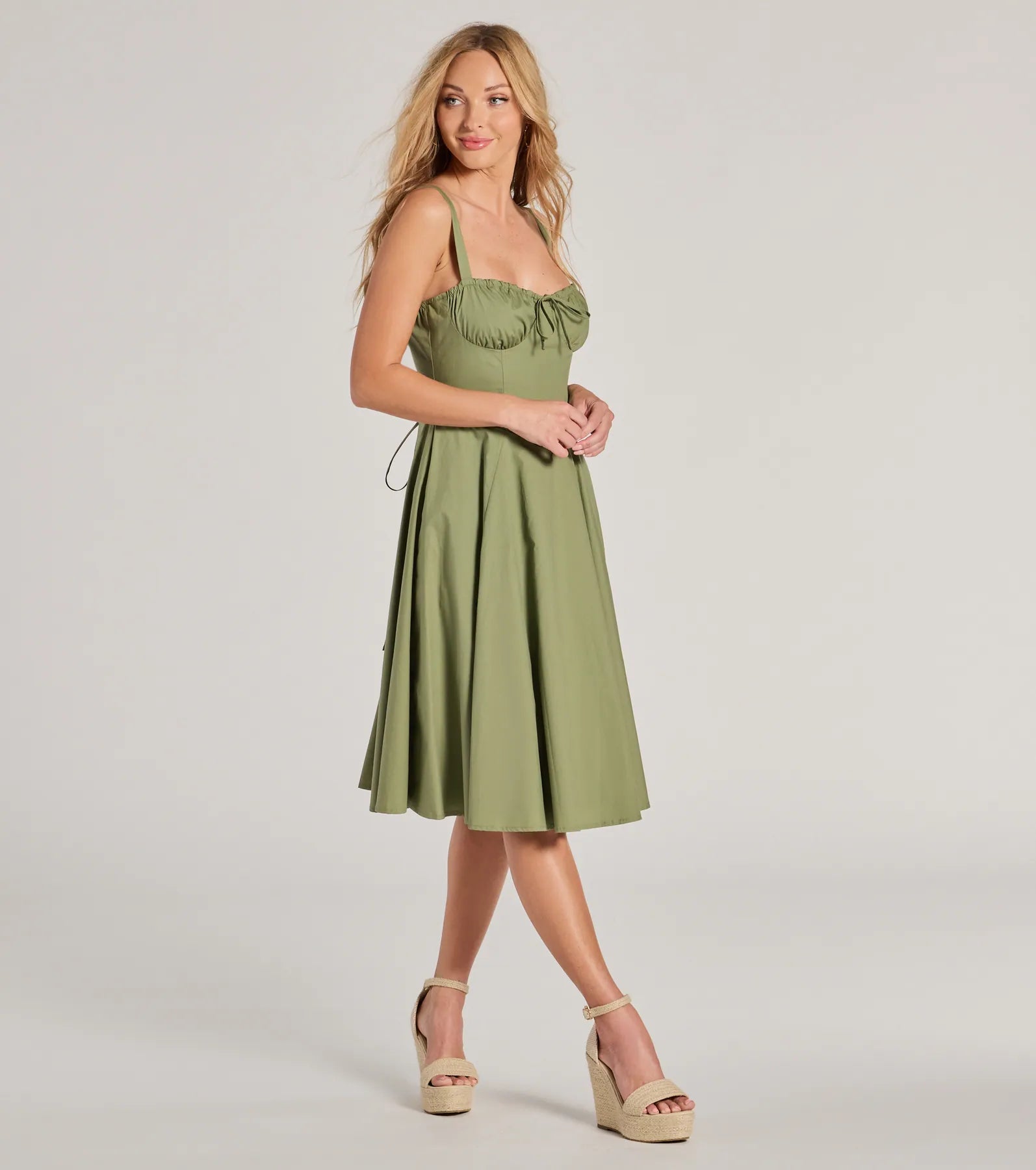 Picturesque Cutie Corset Lace-Up A-Line Midi Dress - Image 8