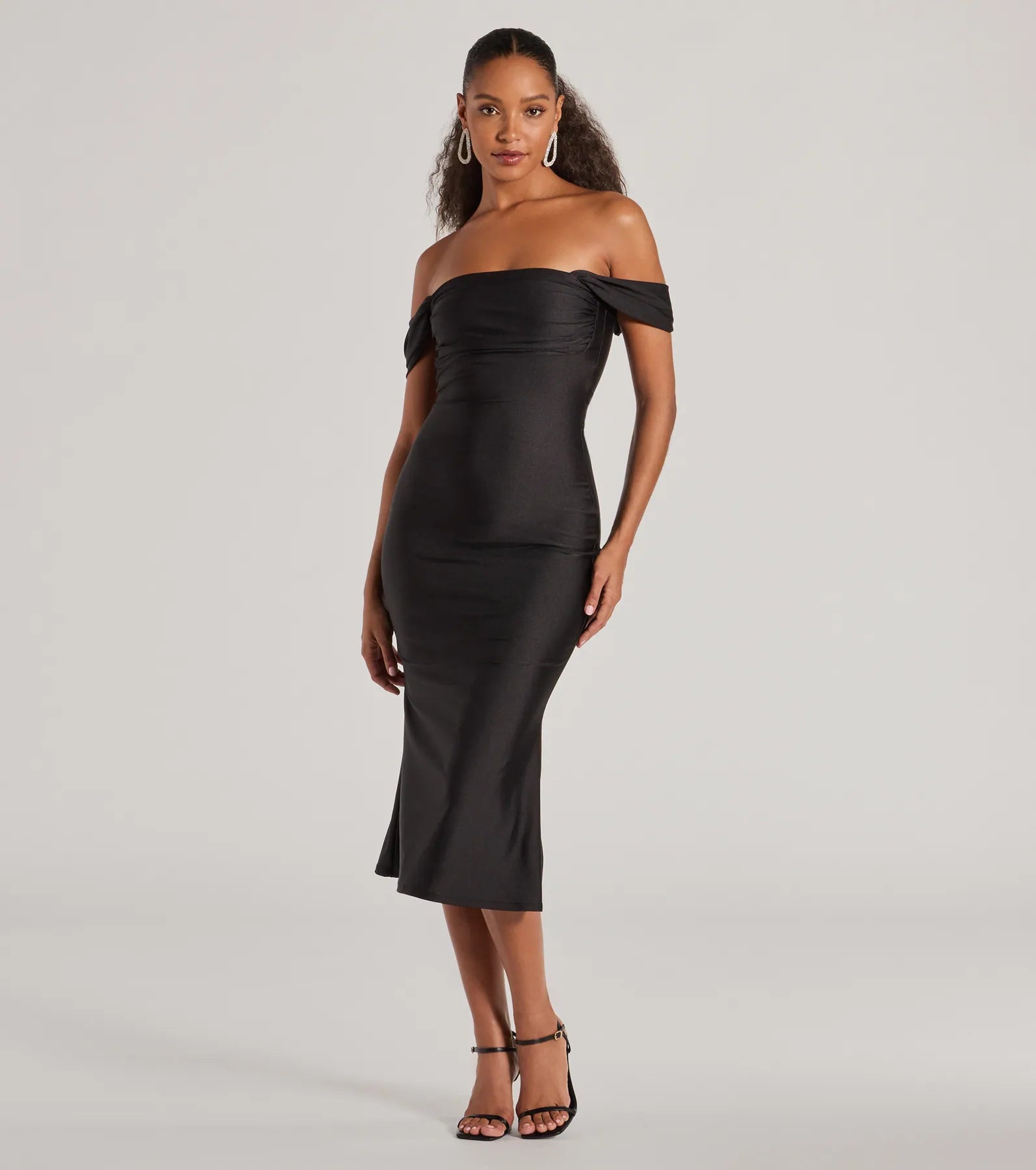 Exceptional Off-The-Shoulder Flared Midi Dress - Image 5