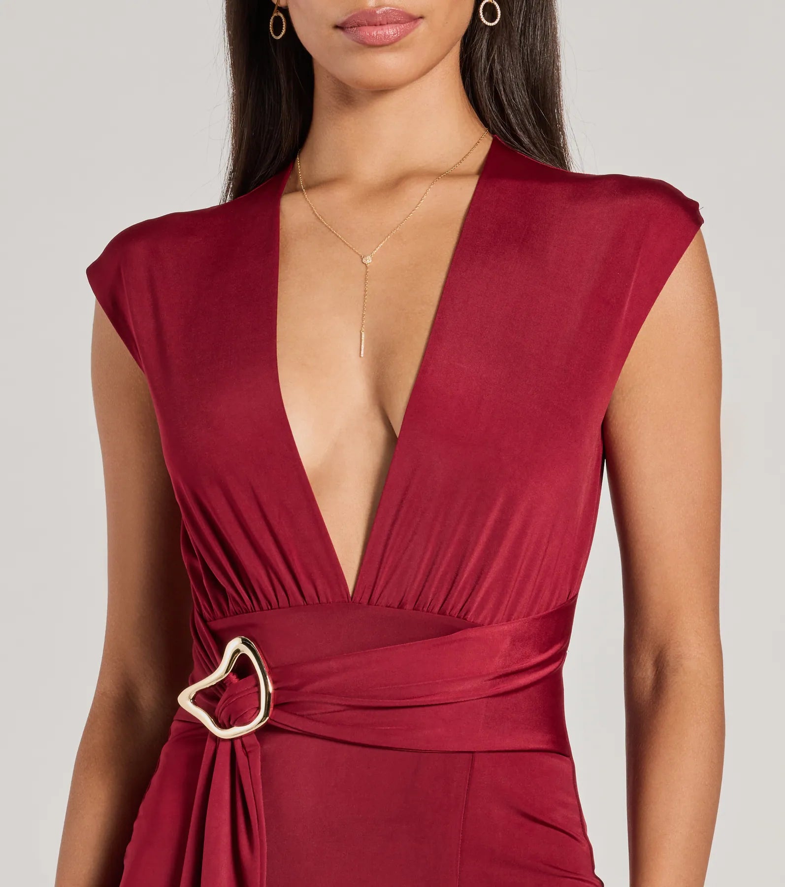 Chic Example V-Neck Belted Slit Midi Dress - Image 3