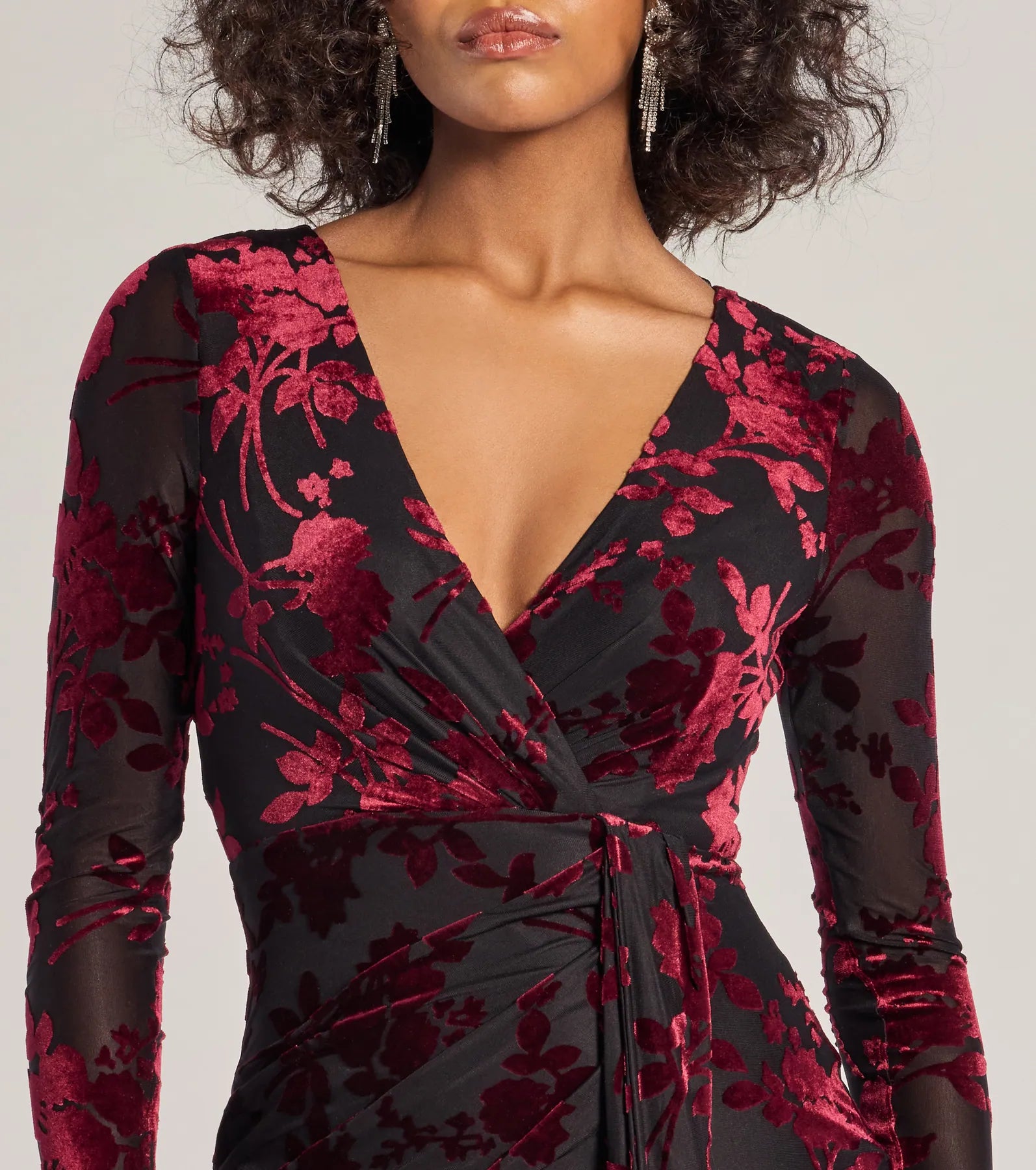 Vision In Velvet Pattern V-Neck Tie Mini Dress - Image 8