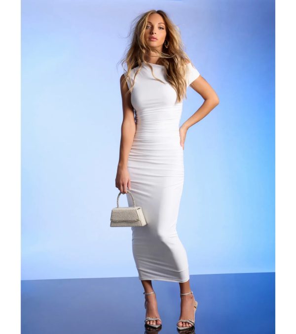Easily Sultry Off-Shoulder Ruched Midi Dress - Image 5