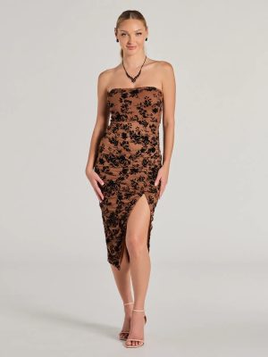 Chic Attire Flocked Velvet Floral Midi Dress