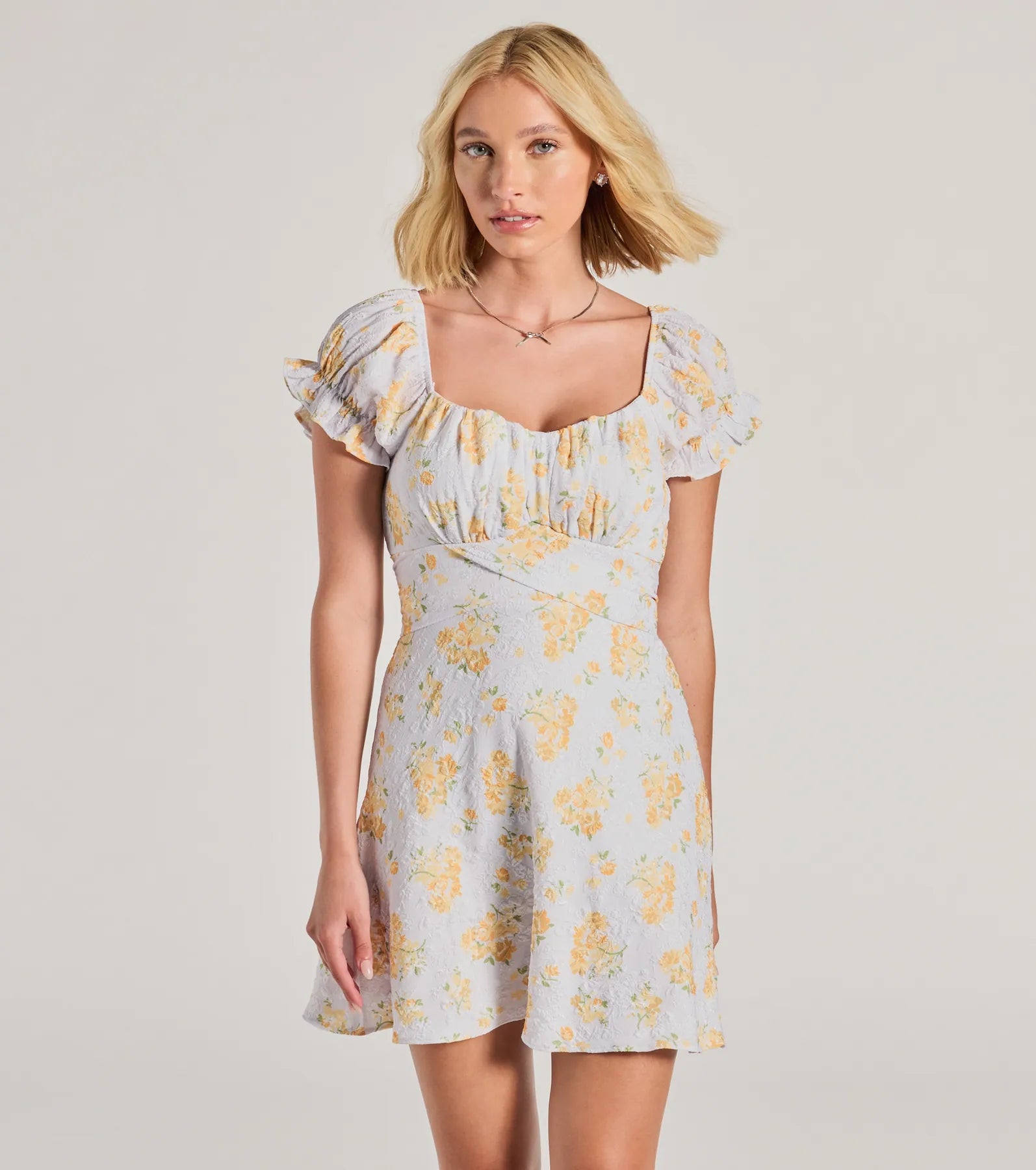Sure To Adore Puff Sleeve A-Line Short Floral Dress - Image 5