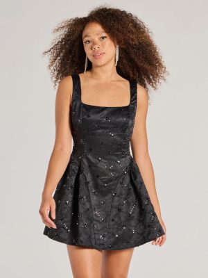 Glitzy Chic Sequin Woven Drop Waist Skater Dress