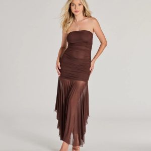 Sheer Perfection Ruched Maxi Mesh Tube Dress