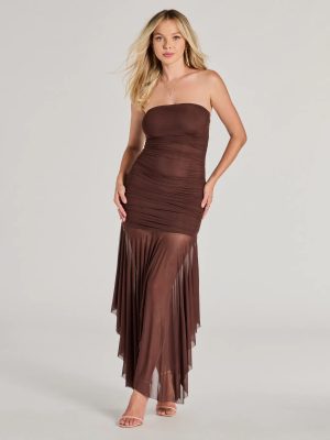 Sheer Perfection Ruched Maxi Mesh Tube Dress