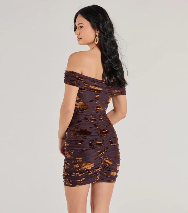 Elegant Romance Flocked Velvet Off The Shoulder Mini Dress - Image 2
