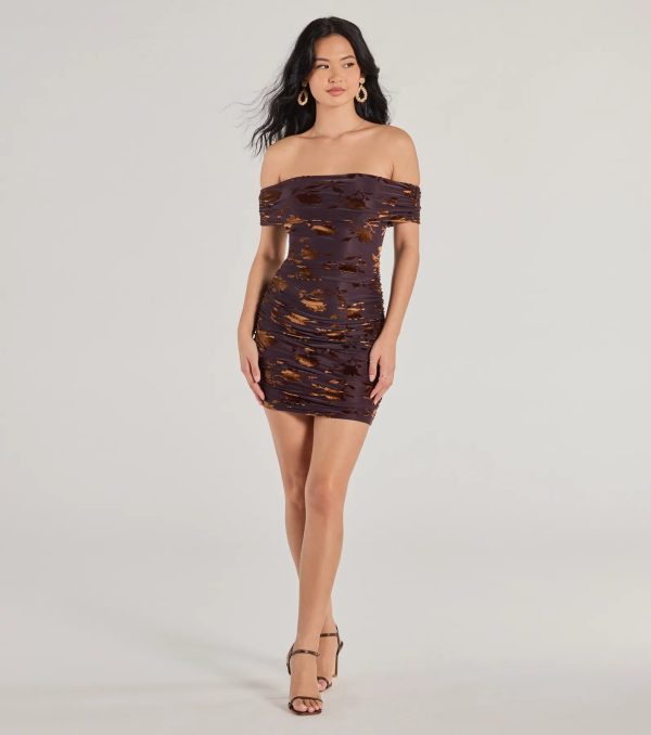 Elegant Romance Flocked Velvet Off The Shoulder Mini Dress - Image 3