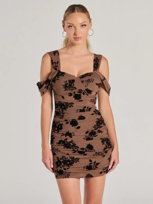 Gorgeously Chic Flocked Floral Cold-Shoulder Mini Dress